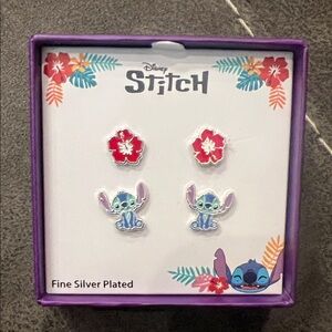 Disney Stitch Silver and Red Earring Set
